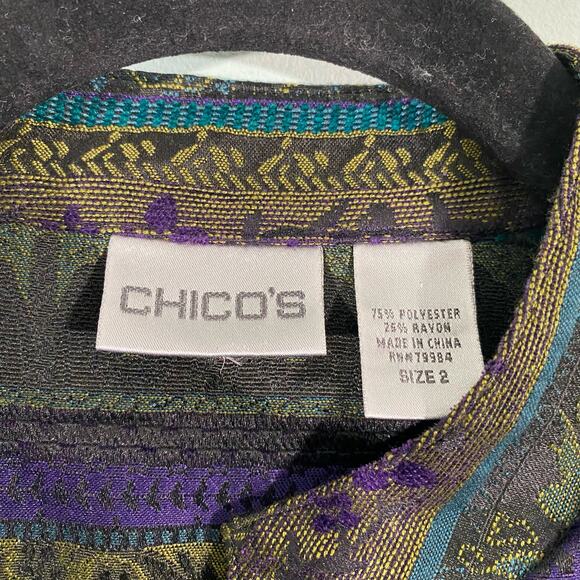 Chico's Women's Multicolor Jacquard Tapestry Knee Length Button Up Coat Sz 2 (L) - Picture 3 of 9